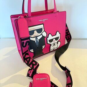 NWT KARL LAGERFELD MAYBELLE TOP HANDLE SATCHEL CROSSBODY BAG FUCHSIA PINK